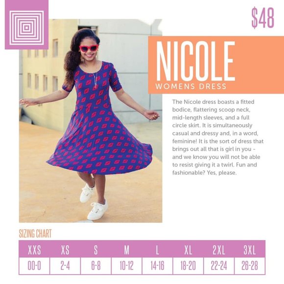 XS Lularoe Nicole dress, red, blue, green, white patches - Picture 2 of 2